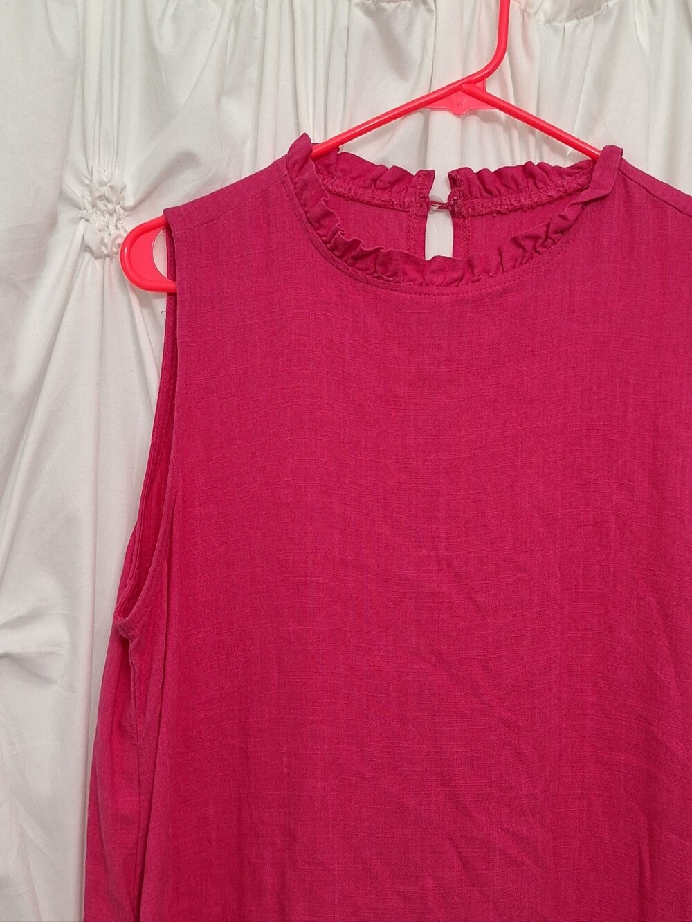 Sleeveless Ruffle Neck Shift Dress - Raspberry Pink - Picture 2 of 6